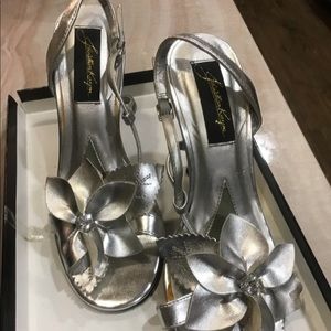Silver flower heels